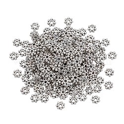 Perles d'espacement marguerite argent tibétain, flocon de neige, pour noël, argent antique, 4~4.5x1.5mm, Trou: 1mm, 500 pcs