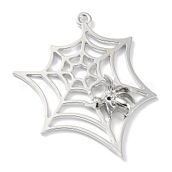Alloy Big Pendants, Spider with Spider Web Charm, Platinum, 53.5x41x4mm, Hole: 2.2mm
