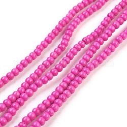 Kunsttürkisfarbenen Perlen Stränge, gefärbt, Runde, Fuchsie, 4 mm, Bohrung: 1 mm, ca. 110 Stk. / Strang, 15.6 Zoll