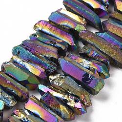 Brins de perles de cristal de quartz naturel, teinte, pépites, colorées, 15~30x4~8x4~7mm, Trou: 1mm, 8 pouce
