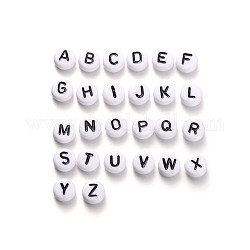 Cuentas de acrílico del alfabeto del agujero horizontal, plano y redondo, Letra A ~ Z, 7x4mm, agujero: 1 mm