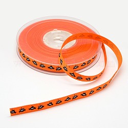 Halloween Ornaments Spider Pattern Printed Grosgrain Ribbons, Dark Orange, 3/8 inch(9mm), about 100yards/roll(91.44m/roll)