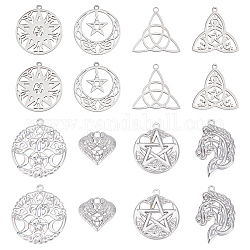 SUNNYCLUE 1 Box 16Pcs Knot Charms Trinity Stainless Steel Knot Charm Irish Celtic Knots Heart Charms Tree of Life Angel Wings Charm Horse Head Flat Round Star Charms for jewellery Making Charms Craft