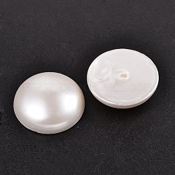 Perles nacrées en coquilles, la moitié foré, demi-rond / dôme, floral blanc, 10x6mm, Trou: 1mm