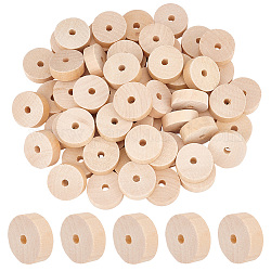 Discos de madera sin terminar, recorte de madera redonda plana, vara de oro pálido, 2.9~3x1 cm, agujero: 6.5~7 mm