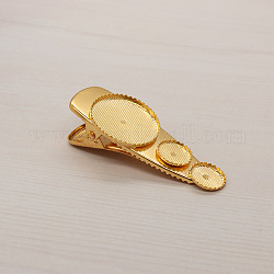 Iron Alligator Hair Clip Findings, with Flat Round Tray, Golden, Tray: 12mm and 25mm; about 50pcs/bag