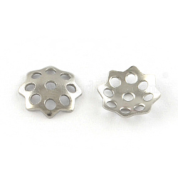 8-Petal Hollow Flower Smooth Surface 304 Stainless Steel Bead Caps, Stainless Steel Color, 8x1mm, Hole: 1.5mm