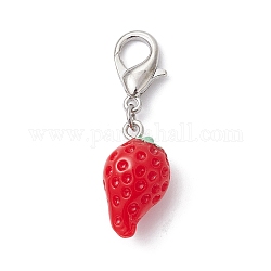 Décoration pendentif fraise en résine opaque, avec alliage homard fermoirs pince, rouge, 39mm