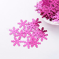 Accesorios de adorno paillette plástico / cuentas de lentejuelas, copo de nieve, de color rosa oscuro, 19x17x0.1mm, agujero: 1.4 mm
