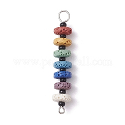 Breloques de connecteur de perles teints en pierre de lave naturelle chakra, avec perles de rocaille de verre noir, liens de disque, platine, 45x8mm, trou: 1.5 mm et 4 mm