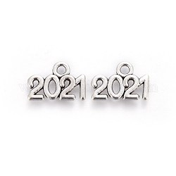Encantos de aleación de zinc de estilo tibetano, año nuevo 2021, plata antigua, 14.3x9.5x1.5mm, agujero: 1.6 mm