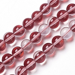 Chapelets de perles en pierre de lune synthétique, teinte, perles holographiques, demi couleur ab plaqué, ronde, rouge foncé, 10mm, Trou: 1mm, Environ 40 pcs/chapelet, 15 pouce