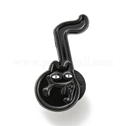 Pines de esmalte de gato negro de dibujos animados con tema musical, Insignia de aleación negra para mujeres y hombres., nota musical, 31x14.8x1.4mm