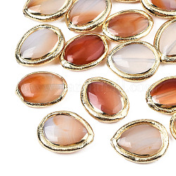 Perles d'agate naturelles, avec de la pâte polymère électrolytique, teinte, ovale, Sienna, 21~22x17~18x6.5~7mm, Trou: 1~1.2mm