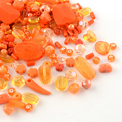 Perline acrilico, forme misto, arancio rosso, 5.5~28x6~20x3~11mm, Foro: 1~5 mm