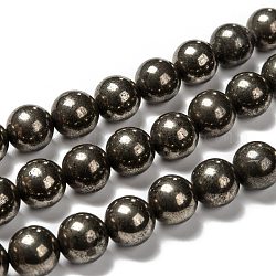 Chapelets de perles de pyrite naturelle , ronde, 10mm, Trou: 1mm, Environ 40 pcs/chapelet, 15.74 pouce
