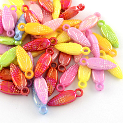 Thanksgiving Charms AB Color Plated Acrylic Pendants, for Jewelry Making, Corn/Maize, Mixed Color, 25x9x5mm, Hole: 3mm