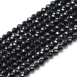 Abalorios negras naturales espinela hebras, facetados, redondo, 2x2mm, agujero: 0.5 mm, aproximamente 188 pcs / cadena, 15.9 pulgada