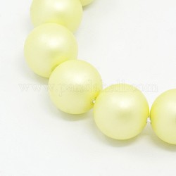 Round Shell Pearl Frosted Beads Strands, Pale Goldenrod, 6mm, Hole: 1mm, about 67pcs/strands, 15.7 inch
