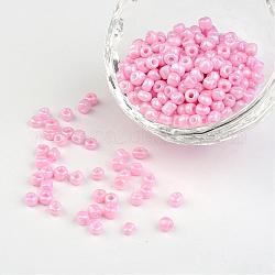 6/0 couleurs opaques perles de graines de verre rond, rose, 4mm, Trou: 1.5 mm, environ 495 pcs/50 g