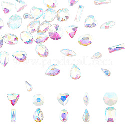 Cabochons en verre strass à dos pointu, rivoli strass, facette, formes mixtes, cristal ab, 100 pcs / boîte