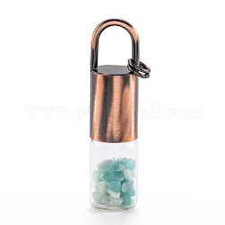 ガラスローラーボトル  天然アマゾナイトローラーボールとチップ付き  エッセンシャルオイルの香水瓶  赤銅真鍮のボトルキャップ  62.5x16mm  穴：10x14mm  丸カン：8x1ミリ
