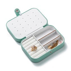 Cajas de joyería de botón de cuero de pu, caja de almacenamiento de joyas portátil, para anillo pendientes collar, Rectángulo, aguamarina mediana, 11.8x16x5.4 cm