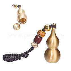 Ornamento da appendere feng shui in ottone staccabile per ricchezza e successo, decorazione pendente con cordino di nylon intrecciato, con perline bodhi, oro, 10cm