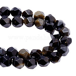 Nbeads 2 Stränge natürliche goldglänzende Obsidian-Perlenstränge, Vieleck, facettiert, 6x6 mm, Bohrung: 1 mm, ca. 65 Stk. / Strang, 15.55 Zoll (39.5 cm)
