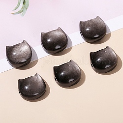 Perles d'obsidienne en argent naturel, forme de tête de chat, 9x14mm
