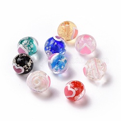 Handmade Lampwork Beads, Round with Heart, Mixed Color, 10x9mm, Hole: 1.4mm