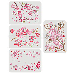 PET Hollow out Drawing Painting Stencils Sets for Kids Teen Boys Girls, for DIY Scrapbooking, School Projects, Sakura Pattern, 29.7x21cm, 4 sheets/set