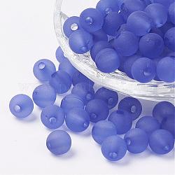 Perles en acrylique transparente, ronde, mat, bleu royal, 10mm, Trou: 2mm, environ 880 pcs/500 g