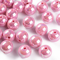 Perline acrilico opaco, ab colore placcato, tondo, rosa caldo, 16x15mm, Foro: 2.8 mm, circa 220pcs/500g