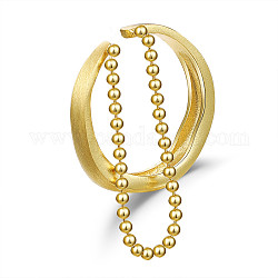 925 Sterling Silver Cuff Rings, Open Rings, with Ball Chain, Real 18K Gold Plated, Size 7, 17mm