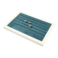 Présentoirs à anneaux en tissu microfibre à 6 fentes, support organisateur d'anneaux avec base en bois de pin blanc, rectangle, sarcelle, 24.3x34.8x2.45 cm
