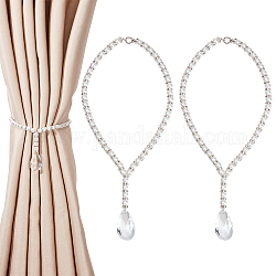 Perle de verre avec embrasses de rideaux rondes en perles de strass, pendentif en verre à facettes en forme de larme, blanc, 450mm, 2 pièces / kit