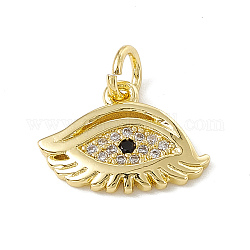 Adornos de latón micropavé de circonia cúbica, con anillo de salto, encanto del ojo, real 18k chapado en oro, 11x15x1.5mm, agujero: 3 mm