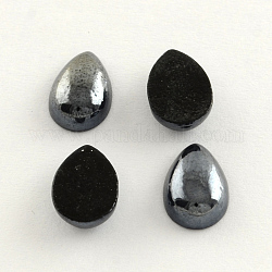 Perlierte plattierte undurchsichtige Glascabochons, Träne, Schwarz, 7x4x3 mm
