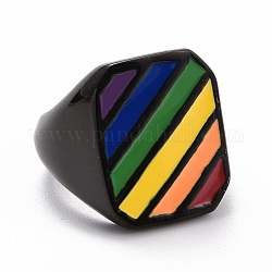Anillos de dedo de acero de titanio estilo orgullo, anillos de banda ancha, con esmalte, colorido, electroforesis negro, diámetro interior: 17.4 mm