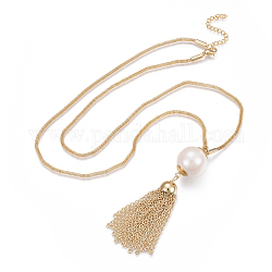 304 Stainless Steel Pendants Necklaces, with Plastic Imitation Pearl and Lobster Claw Clasps, Golden, 26.5 inch(67.5cm), 2.5mm