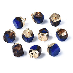Breloques en bronzite synthétique et lapis-lazuli assemblées, avec boucle en laiton doré clair, facette, octogone, 11~13x8~9x8~9mm, Trou: 1.6~1.8mm