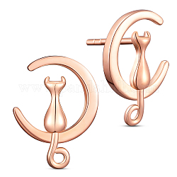 Shegrace unique design 925 clous d'oreilles en argent sterling, boucles d'oreilles demi-créoles, avec chaton et lune, or rose, 18.14x13mm