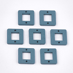 Enlaces de madera de álamo pintados, cuadrado, acero azul, 18x18x2.5mm, agujero: 1.5 mm