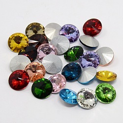 Diamante de imitación de cristal en punta, rhinestone del rivoli, espalda plateada, cono facetado, color mezclado, 14x7mm