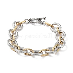304 Stainless Steel Two Tone Circles Cable Chains Bracelets, Golden & Stainless Steel Color, 8-1/2 inch(21.6cm)