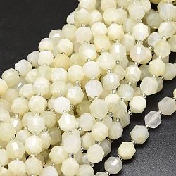 Bianco naturale perline pietra di luna fili, con perline semi, sfaccettato, bicono, perline prisma a doppia punta terminata, 9~10.5x8~10mm, Foro: 0.8 mm, circa 31pcs/filo, 15.16 pollice (38.5 cm)