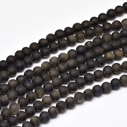 Chapelets de perles rondes en obsidienne brillante mate dorée naturelle, 4mm, Trou: 1mm, Environ 95 pcs/chapelet, 15 pouce