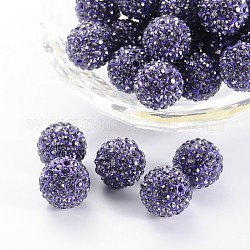Perles de strass en argile polymère, Perles de boule pavé disco , Grade a, tanzanite, pp15 (2.1~2.2mm), 14mm, Trou: 1.5mm