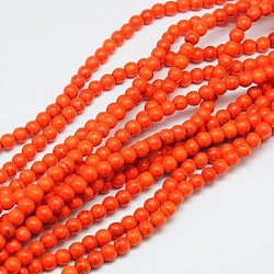 Kunsttürkisfarbenen Perlen Stränge, gefärbt, Runde, orange rot, 10 mm, Bohrung: 1 mm, ca. 800 Stk. / 1000 g